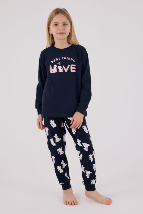 Rolypoly Kız Çocuk Pamuklu Kışlık Regular Fit Lacivert Pijama Takımı RP3707-C-V1 - 3