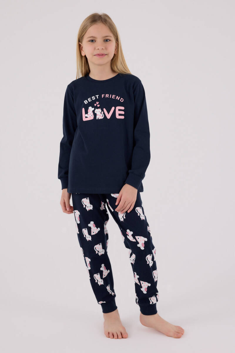 Rolypoly Kız Çocuk Pamuklu Kışlık Regular Fit Lacivert Pijama Takımı RP3707-C-V1 - 3