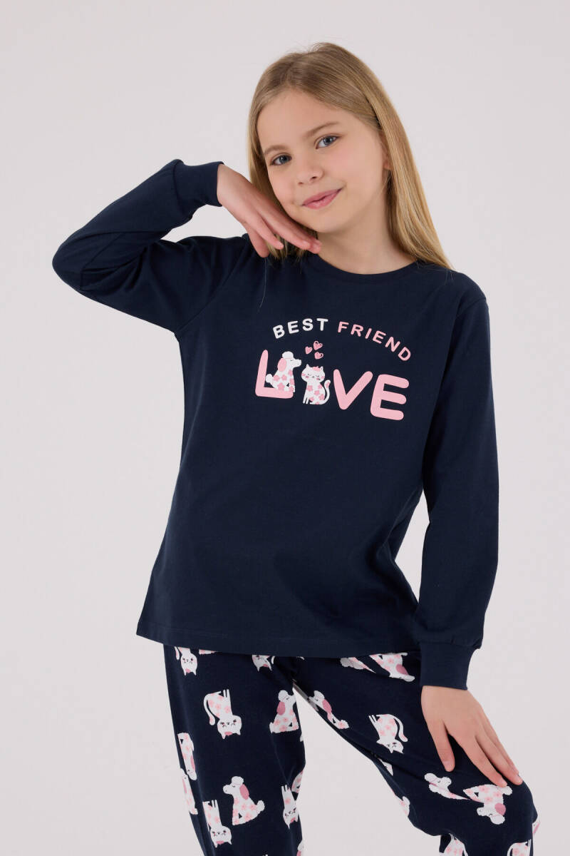 Rolypoly Kız Çocuk Pamuklu Kışlık Regular Fit Lacivert Pijama Takımı RP3707-C-V1 - 4