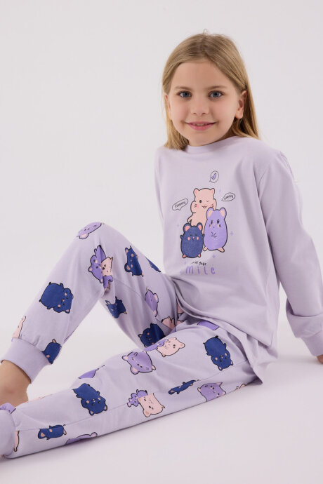 Rolypoly Kız Çocuk Pamuklu Kışlık Regular Fit Mor Pijama Takımı RP3705-C-V2 