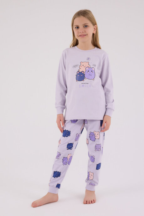 Rolypoly Kız Çocuk Pamuklu Kışlık Regular Fit Mor Pijama Takımı RP3705-C-V2 - 3