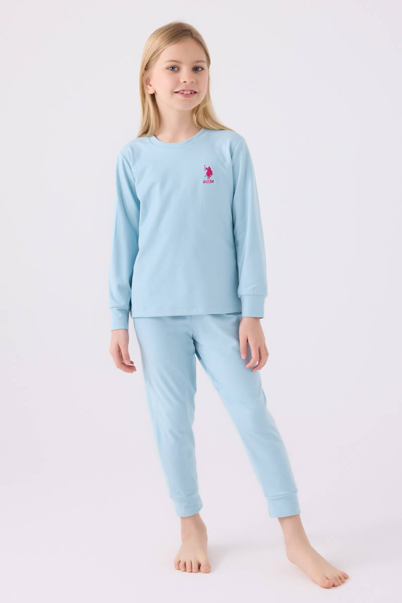 U.S. Polo Assn. Kız Çocuk Mavi Uzun Kol Pijama Takım