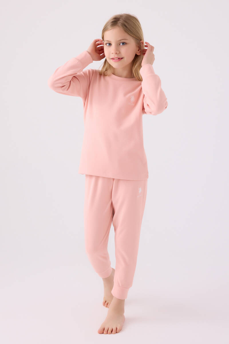 U.S. Polo Assn. Kız Çocuk Pembe Uzun Kol Pijama Takım