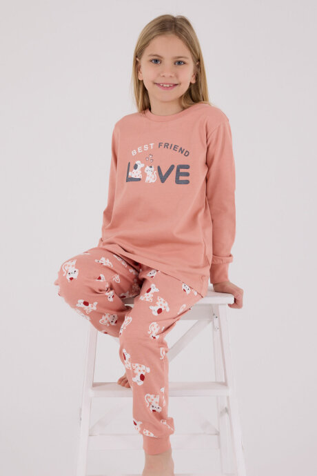 Rolypoly Kız Çocuk Pamuklu Kışlık Regular Fit Pembe Pijama Takımı RP3707-C-V2