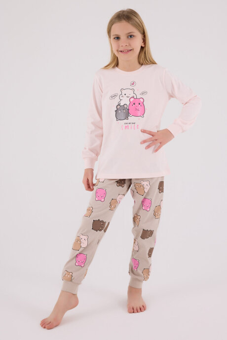 Rolypoly Kız Çocuk Pamuklu Kışlık Regular Fit Pembe Pijama Takımı RP3705-C-V1