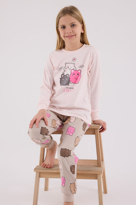Rolypoly Kız Çocuk Pamuklu Kışlık Regular Fit Pembe Pijama Takımı RP3705-C-V1 (1)