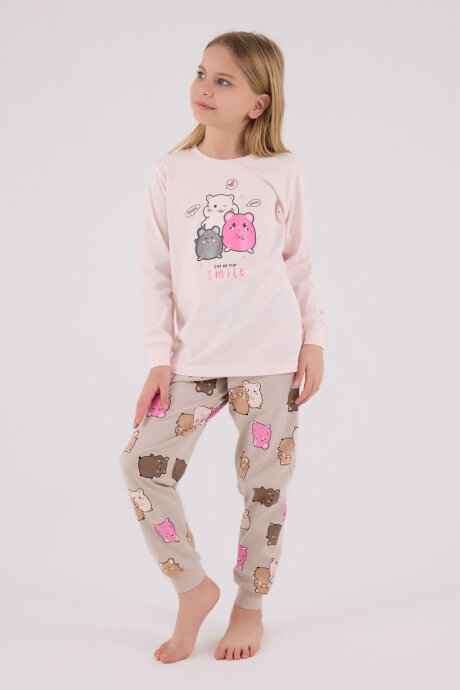 Rolypoly Kız Çocuk Pamuklu Kışlık Regular Fit Pembe Pijama Takımı RP3705-C-V1 - 3