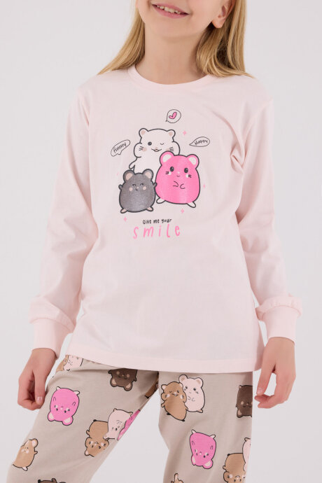 Rolypoly Kız Çocuk Pamuklu Kışlık Regular Fit Pembe Pijama Takımı RP3705-C-V1 - 4