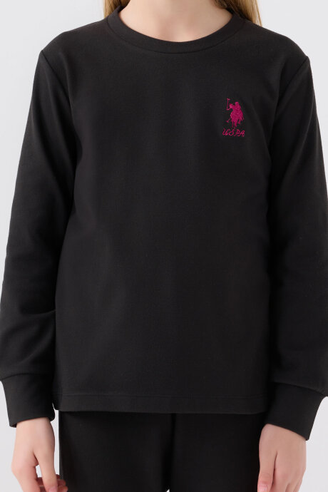 U.S. Polo Assn. Kız Çocuk Pamuklu Bisiklet Yaka Pigment Baskılı Kışlık Regular Fit Siyah Pijama Takımı US1669-C-V5 - 4