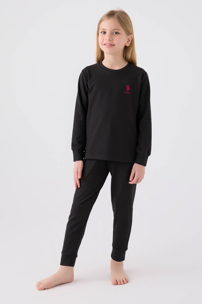 U.S. Polo Assn. Kız Çocuk Siyah Uzun Kol Pijama Takım