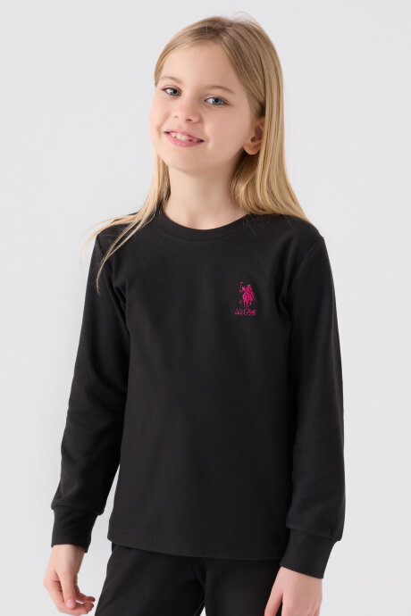 U.S. Polo Assn. Kız Çocuk Pamuklu Bisiklet Yaka Pigment Baskılı Kışlık Regular Fit Siyah Pijama Takımı US1669-C-V5 (1)