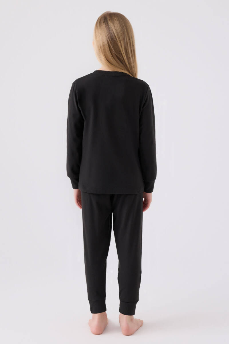 U.S. Polo Assn. Kız Çocuk Pamuklu Bisiklet Yaka Pigment Baskılı Kışlık Regular Fit Siyah Pijama Takımı US1669-C-V5 - 5