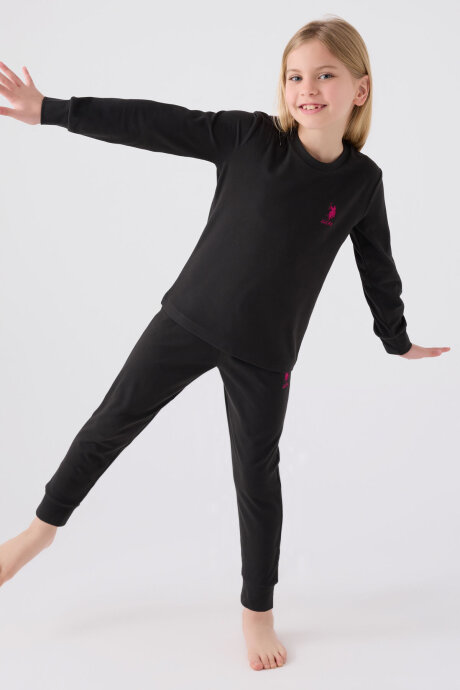 U.S. Polo Assn. Kız Çocuk Pamuklu Bisiklet Yaka Pigment Baskılı Kışlık Regular Fit Siyah Pijama Takımı US1669-C-V5 - 3