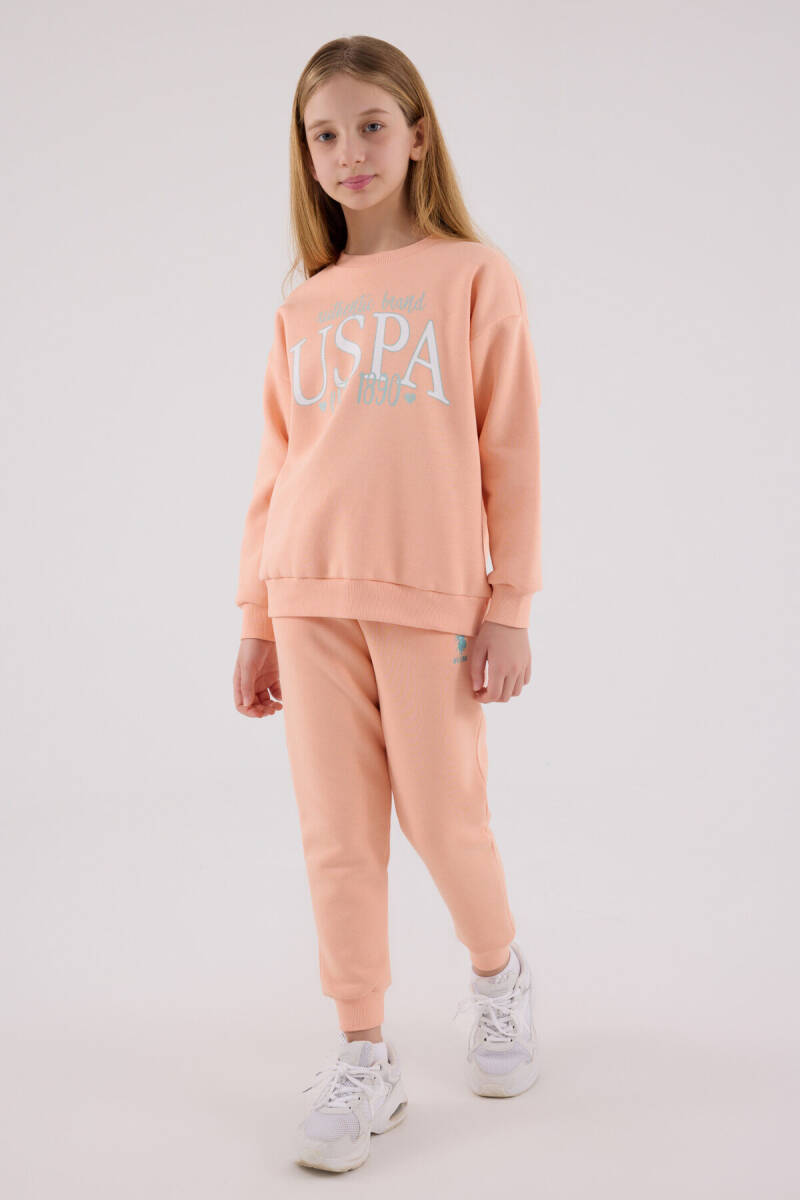 U.S. Polo Assn. Kız Çocuk Pamuklu Bisiklet Yaka Pigment Baskılı Kışlık Regular Fit Turuncu Eşofman Takımı US2316-C-V2 - 3