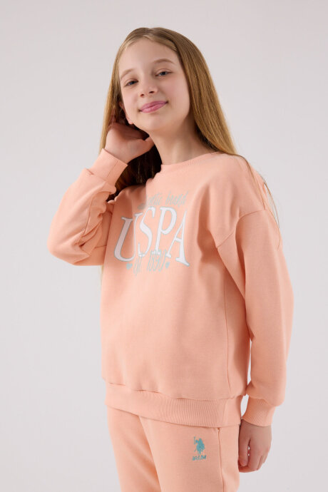U.S. Polo Assn. Kız Çocuk Pamuklu Bisiklet Yaka Pigment Baskılı Kışlık Regular Fit Turuncu Eşofman Takımı US2316-C-V2 - 4