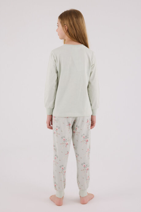Rolypoly Kız Çocuk Pamuklu Bisiklet Yaka Pigment Baskılı Kışlık Regular Fit Yeşil Pijama Takımı RP3703-C-V1 - 4