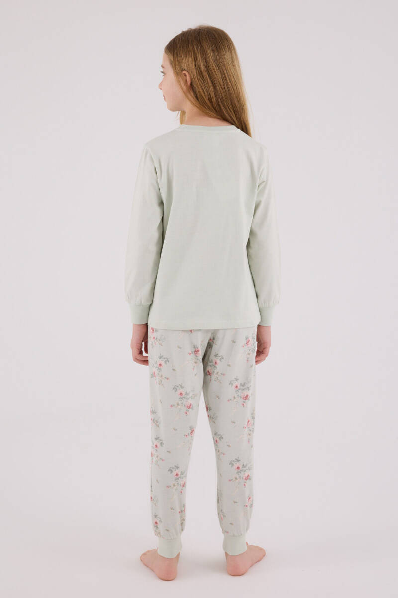 Rolypoly Kız Çocuk Pamuklu Bisiklet Yaka Pigment Baskılı Kışlık Regular Fit Yeşil Pijama Takımı RP3703-C-V1 - 4