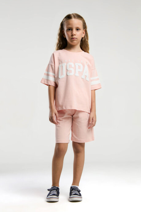 U.S. Polo Assn. Kız Çocuk Bisiklet Yaka Pigment Baskılı Yazlık Regular Fit Pembe Bermuda Takım US2091-C-V4 - 2
