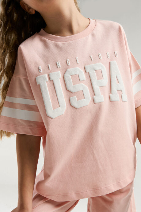 U.S. Polo Assn. Kız Çocuk Bisiklet Yaka Pigment Baskılı Yazlık Regular Fit Pembe Bermuda Takım US2091-C-V4 - 3