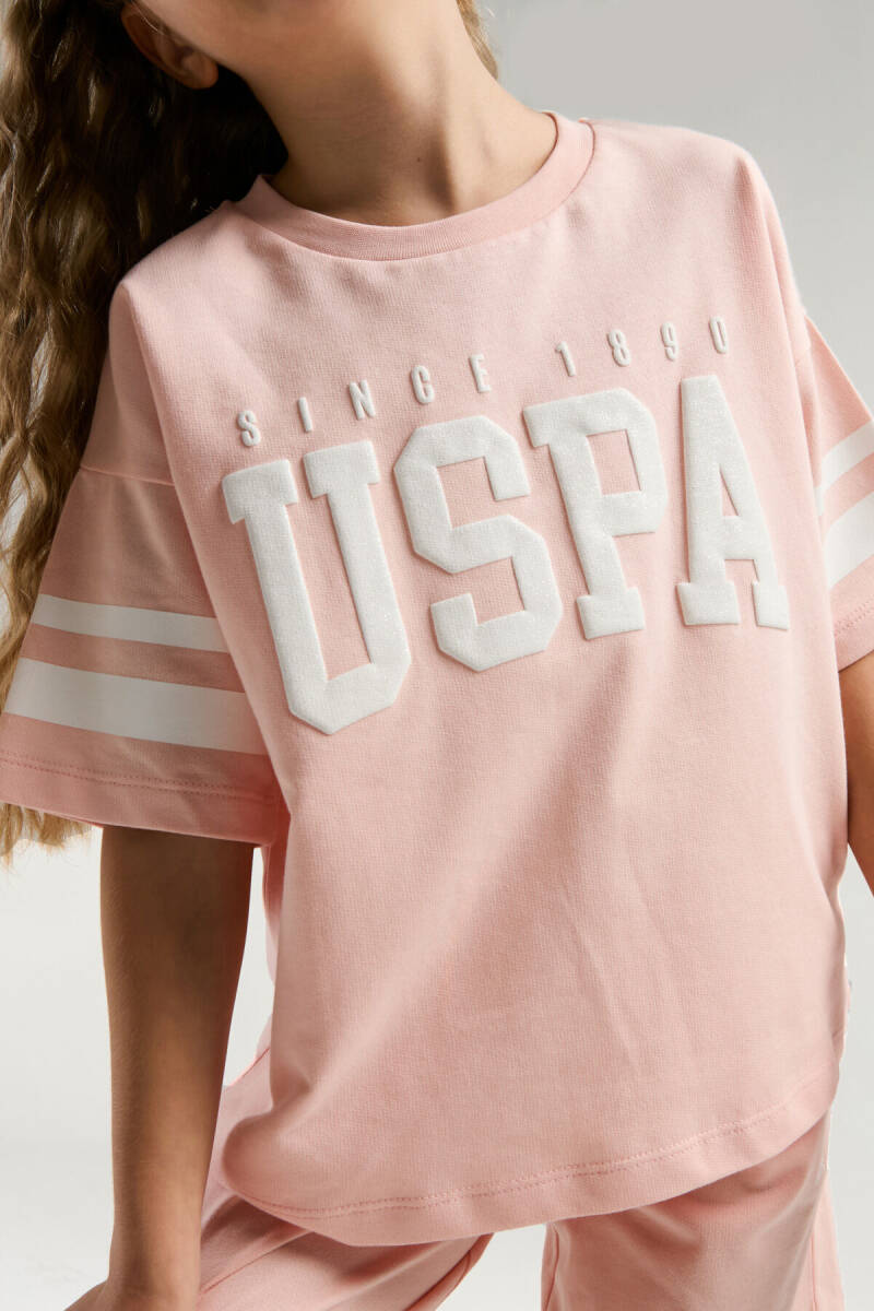 U.S. Polo Assn. Kız Çocuk Bisiklet Yaka Pigment Baskılı Yazlık Regular Fit Pembe Bermuda Takım US2091-C-V4 - 3