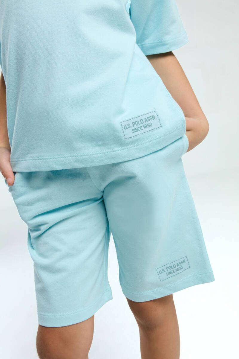 U.S. Polo Assn. Kız Çocuk Pamuklu Bisiklet Yaka Sargı Nakışlı Yazlık Regular Fit Mavi Bermuda Takım US2090-C-V5 - 3
