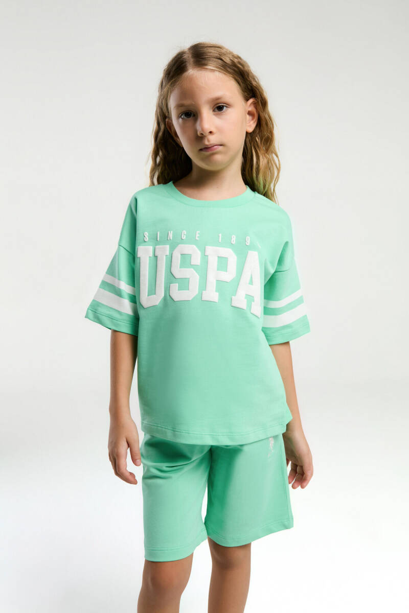 U.S. Polo Assn. Kız Çocuk Bisiklet Yaka Pigment Baskılı Yazlık Regular Fit Yeşil Bermuda Takım US2091-C-V3 - 2