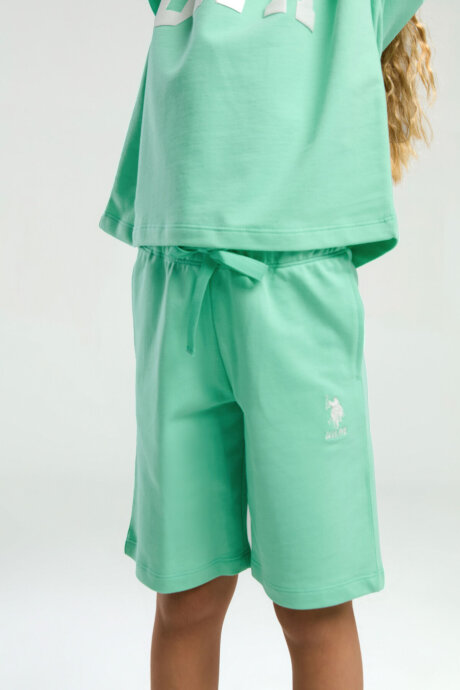 U.S. Polo Assn. Kız Çocuk Bisiklet Yaka Pigment Baskılı Yazlık Regular Fit Yeşil Bermuda Takım US2091-C-V3 - 4