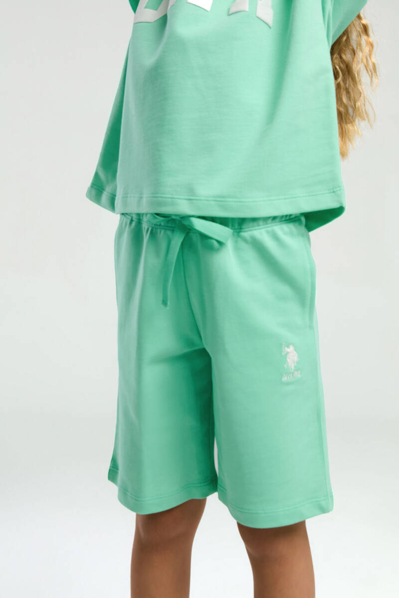 U.S. Polo Assn. Kız Çocuk Bisiklet Yaka Pigment Baskılı Yazlık Regular Fit Yeşil Bermuda Takım US2091-C-V3 - 4