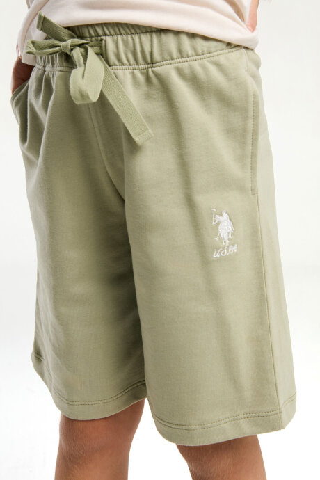 U.S. Polo Assn. Kız Çocuk Pamuklu Bisiklet Yaka Pigment Baskılı Yazlık Regular Fit Krem Bermuda Takım US2070-C-V1 - 4