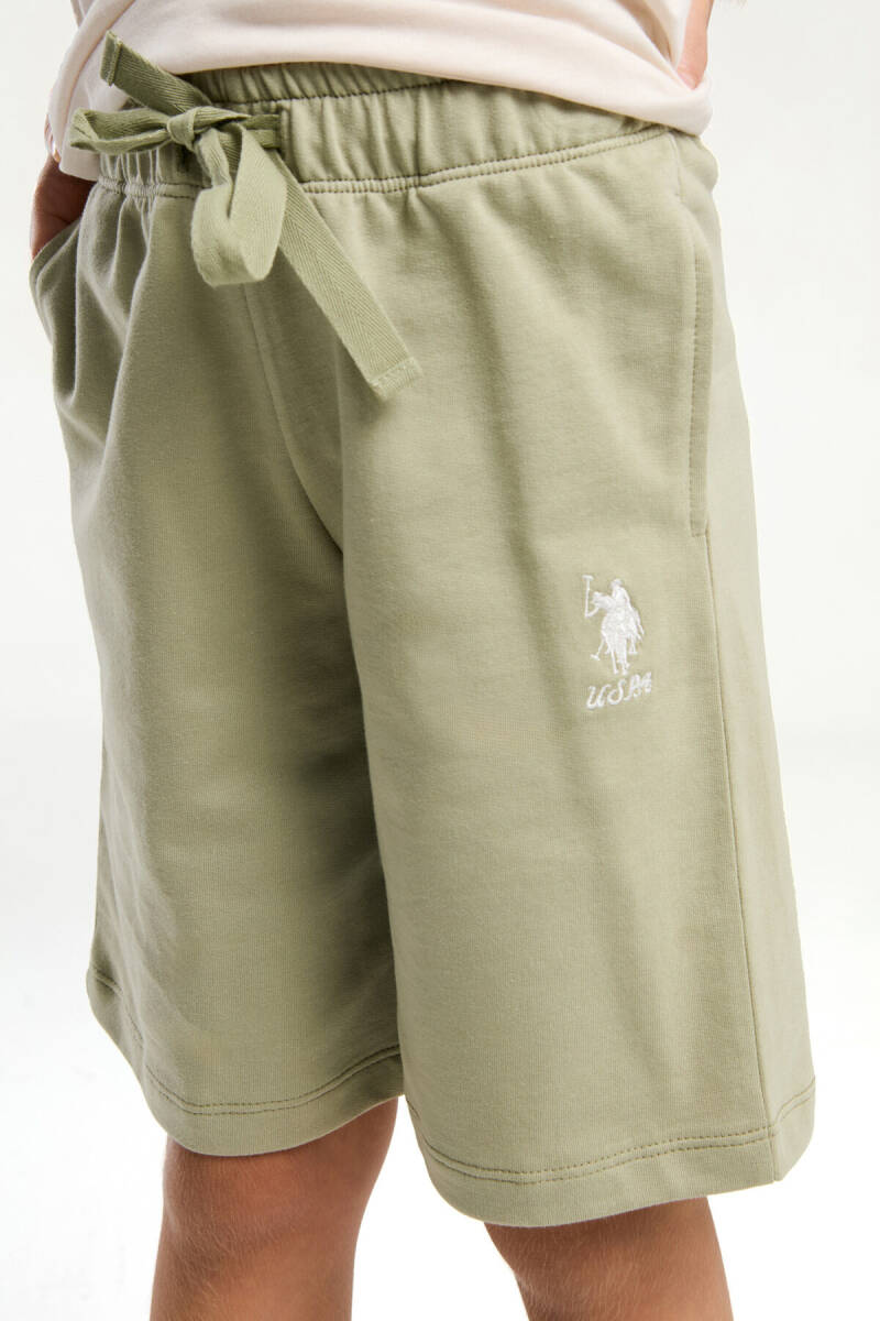 U.S. Polo Assn. Kız Çocuk Pamuklu Bisiklet Yaka Pigment Baskılı Yazlık Regular Fit Krem Bermuda Takım US2070-C-V1 - 4