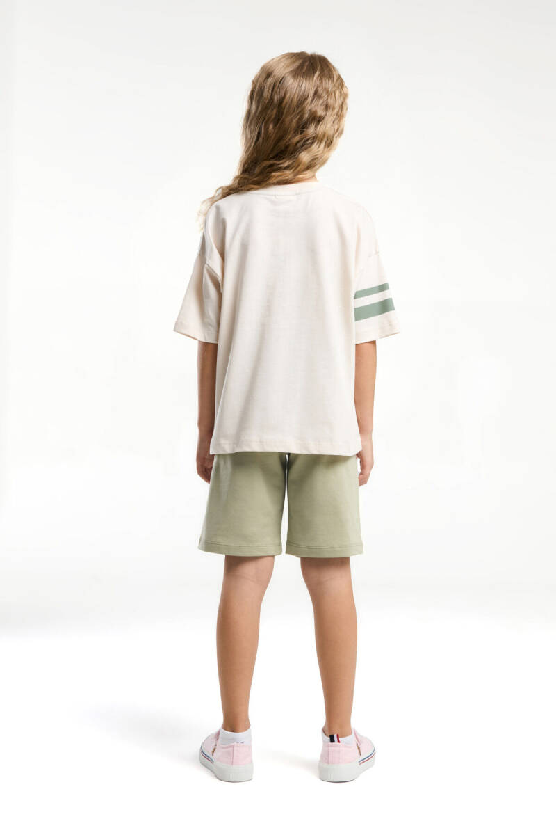 U.S. Polo Assn. Kız Çocuk Pamuklu Bisiklet Yaka Pigment Baskılı Yazlık Regular Fit Krem Bermuda Takım US2070-C-V1 - 5
