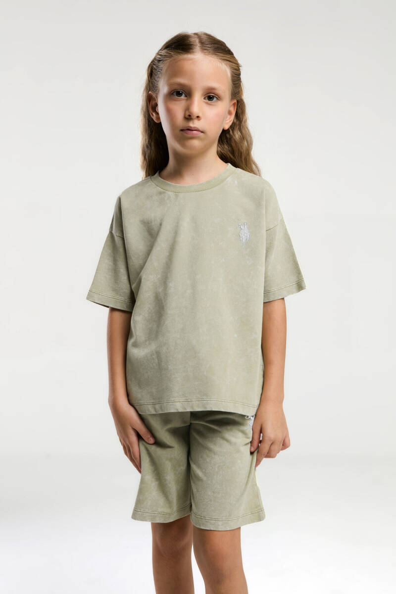 U.S. Polo Assn. Kız Çocuk Pamuklu Bisiklet Yaka Sargı Nakışlı Yazlık Regular Fit Yeşil Bermuda Takım US2089-C-V4 - 1