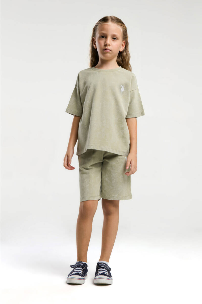 U.S. Polo Assn. Kız Çocuk Pamuklu Bisiklet Yaka Sargı Nakışlı Yazlık Regular Fit Yeşil Bermuda Takım US2089-C-V4 - 3