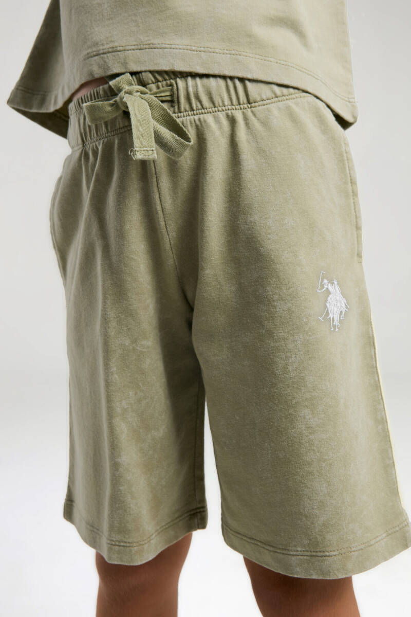 U.S. Polo Assn. Kız Çocuk Pamuklu Bisiklet Yaka Sargı Nakışlı Yazlık Regular Fit Yeşil Bermuda Takım US2089-C-V4 - 4