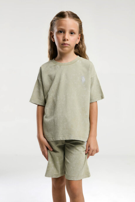 U.S. Polo Assn. Kız Çocuk Pamuklu Bisiklet Yaka Sargı Nakışlı Yazlık Regular Fit Yeşil Bermuda Takım US2089-C-V4 
