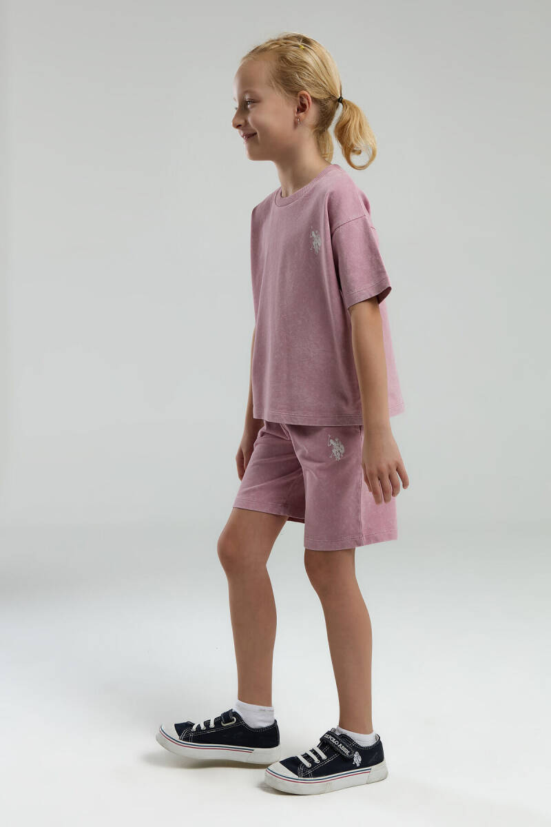 U.S. Polo Assn. Kız Çocuk Pamuklu Bisiklet Yaka Sargı Nakışlı Yazlık Regular Fit Pembe Bermuda Takım US2089-C-V3 - 2