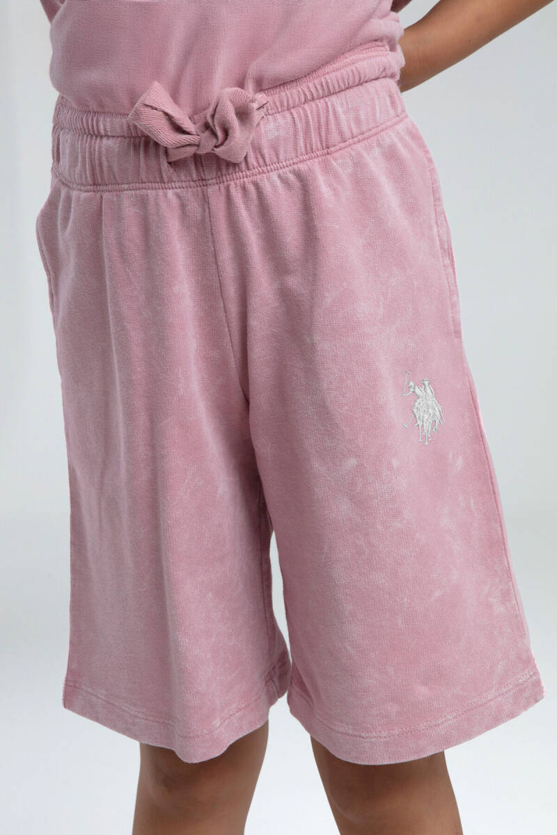 U.S. Polo Assn. Kız Çocuk Pamuklu Bisiklet Yaka Sargı Nakışlı Yazlık Regular Fit Pembe Bermuda Takım US2089-C-V3 - 4