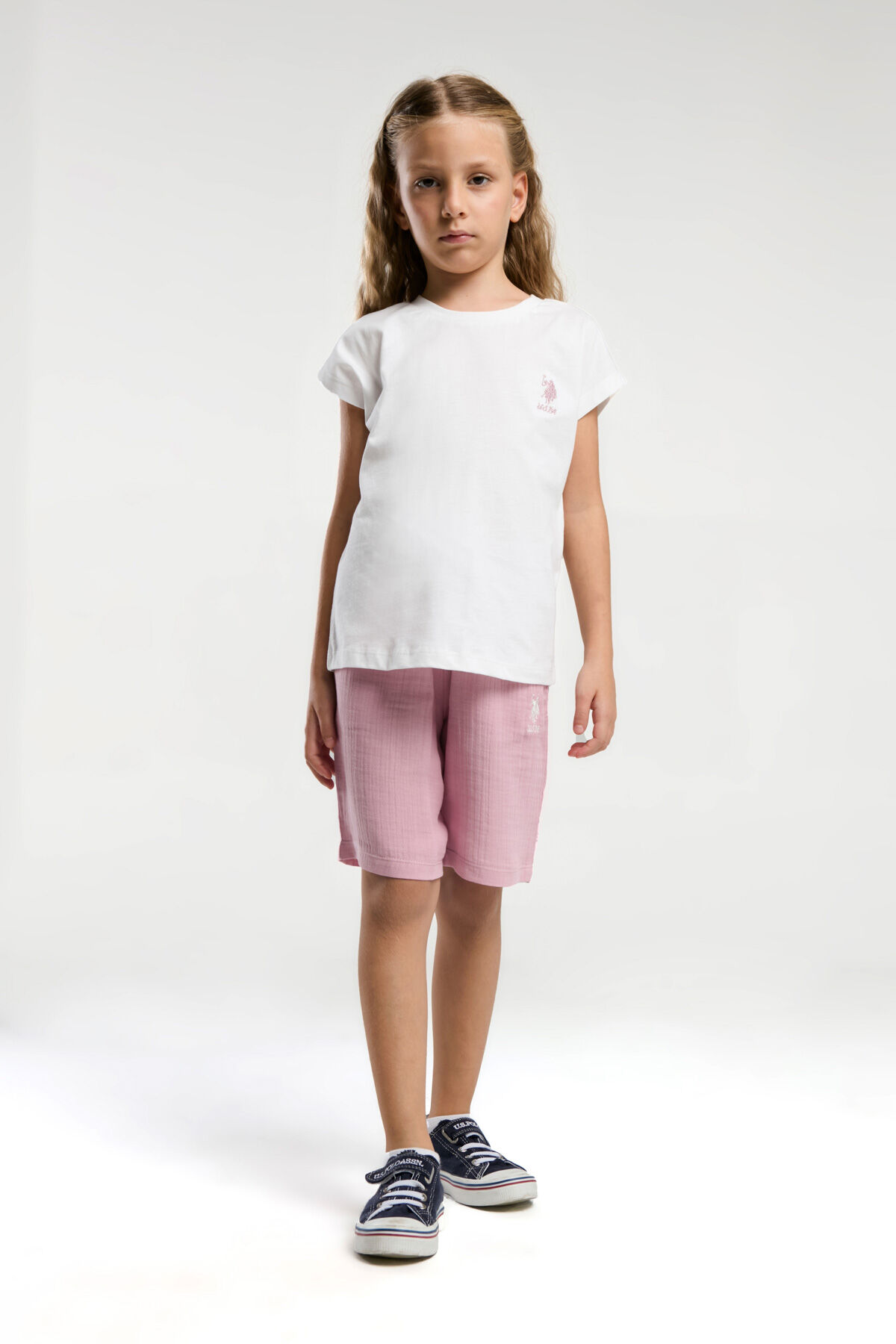U.S. Polo Assn Kız Çocuk Krem Bermuda Takım