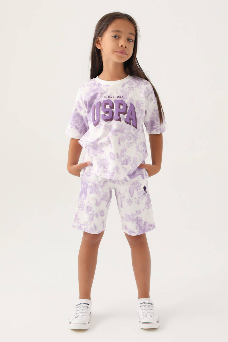 U.S. Polo Assn Lisanslı Batik Mor Kız Çocuk Bermuda Takım