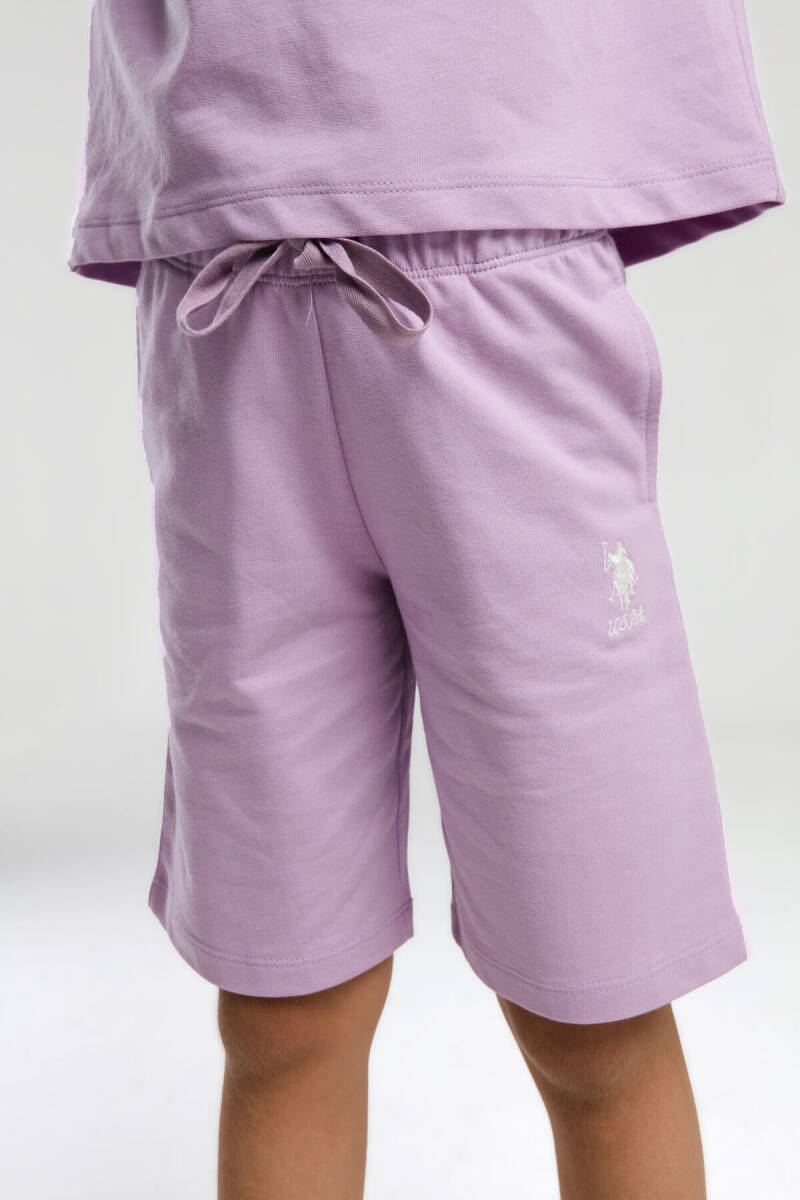 U.S. Polo Assn. Kız Çocuk Pamuklu Bisiklet Yaka Pigment Baskılı Yazlık Regular Fit Mor Bermuda Takım US2091-C-V1 - 4