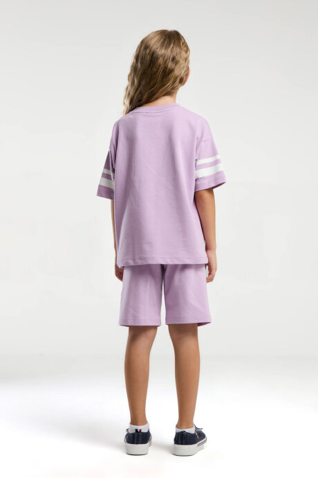 U.S. Polo Assn. Kız Çocuk Pamuklu Bisiklet Yaka Pigment Baskılı Yazlık Regular Fit Mor Bermuda Takım US2091-C-V1 - 5