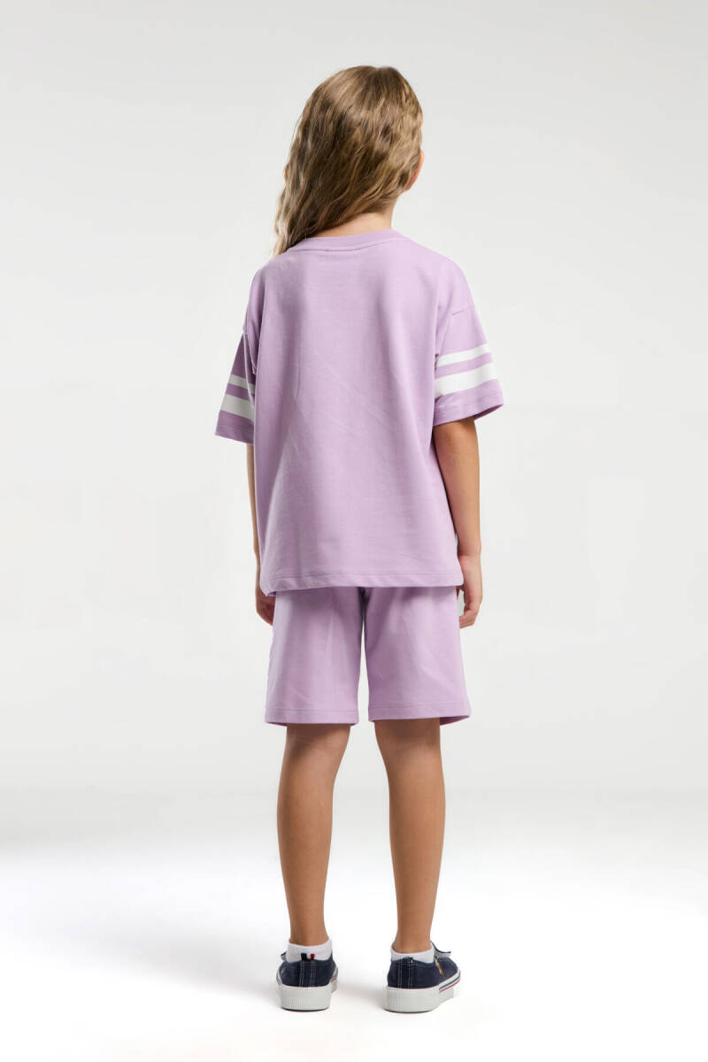 U.S. Polo Assn. Kız Çocuk Pamuklu Bisiklet Yaka Pigment Baskılı Yazlık Regular Fit Mor Bermuda Takım US2091-C-V1 - 5