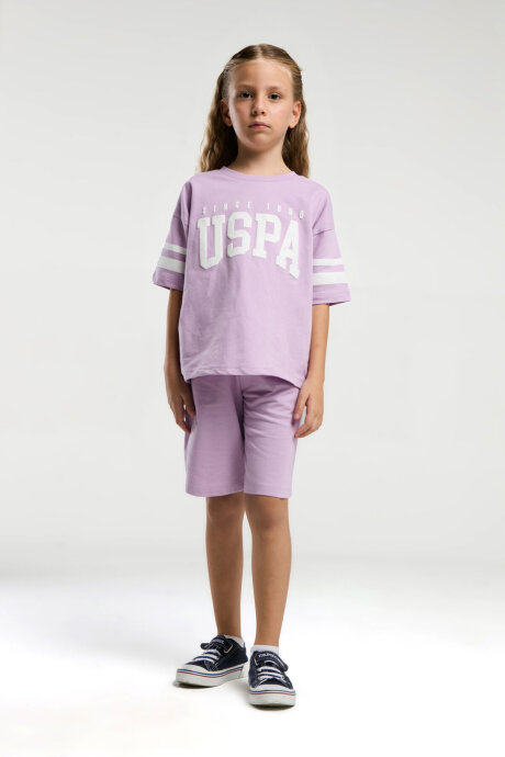 U.S. Polo Assn. Kız Çocuk Bisiklet Yaka Pigment Baskılı Yazlık Regular Fit Mor Bermuda Takım US2091-C-V1 