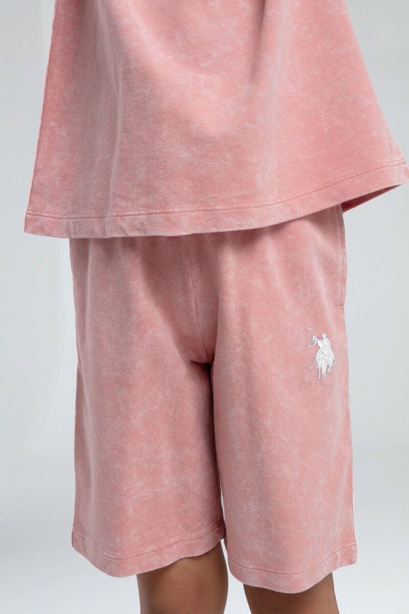 U.S. Polo Assn. Kız Çocuk Pamuklu Bisiklet Yaka Sargı Nakışlı Yazlık Regular Fit Pembe Bermuda Takım US2089-C-V2 - 4