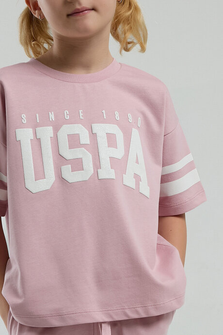 U.S. Polo Assn. Kız Çocuk Bisiklet Yaka Pigment Baskılı Yazlık Regular Fit Pembe Bermuda Takım US2091-C-V5 - 2