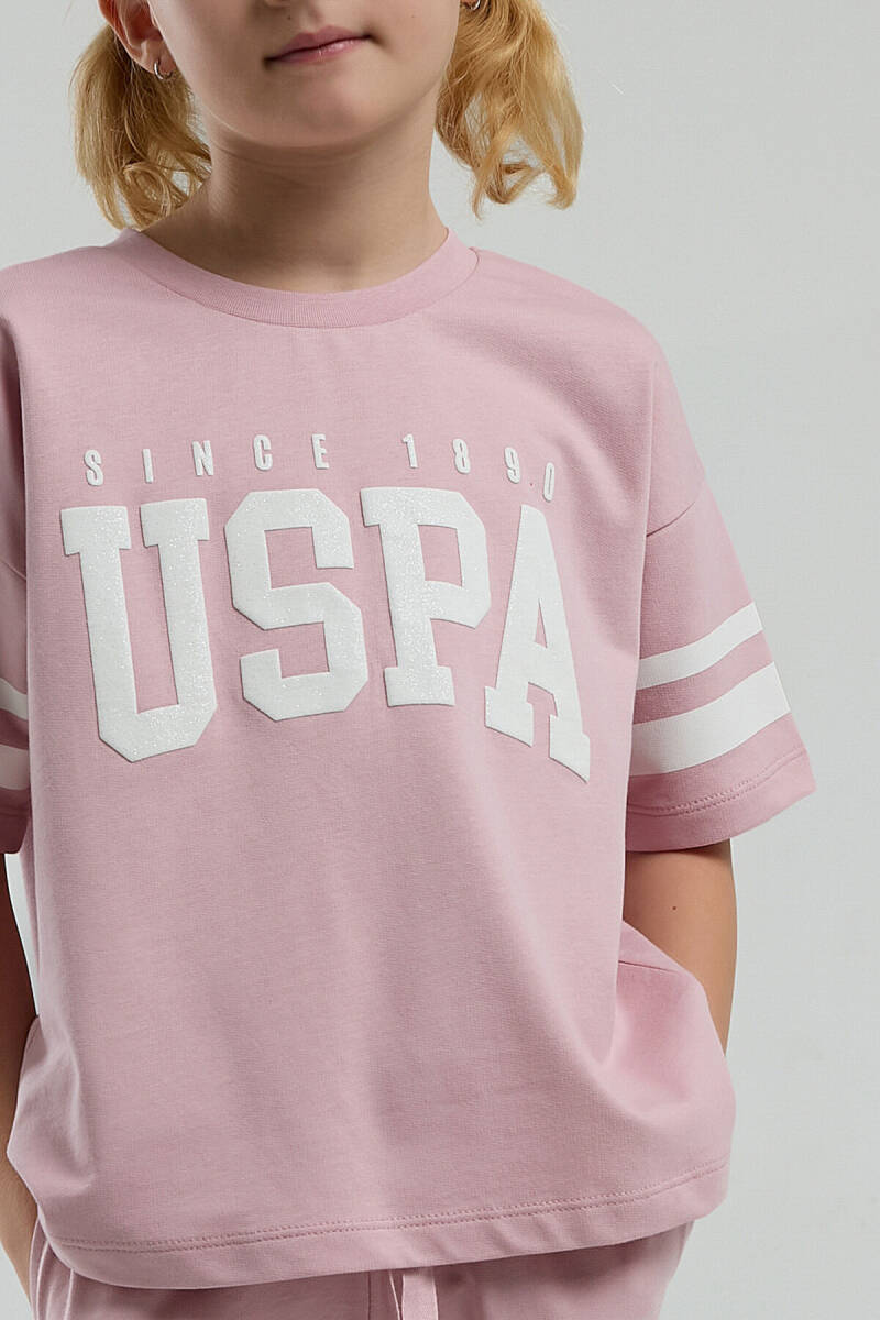 U.S. Polo Assn. Kız Çocuk Bisiklet Yaka Pigment Baskılı Yazlık Regular Fit Pembe Bermuda Takım US2091-C-V5 - 2