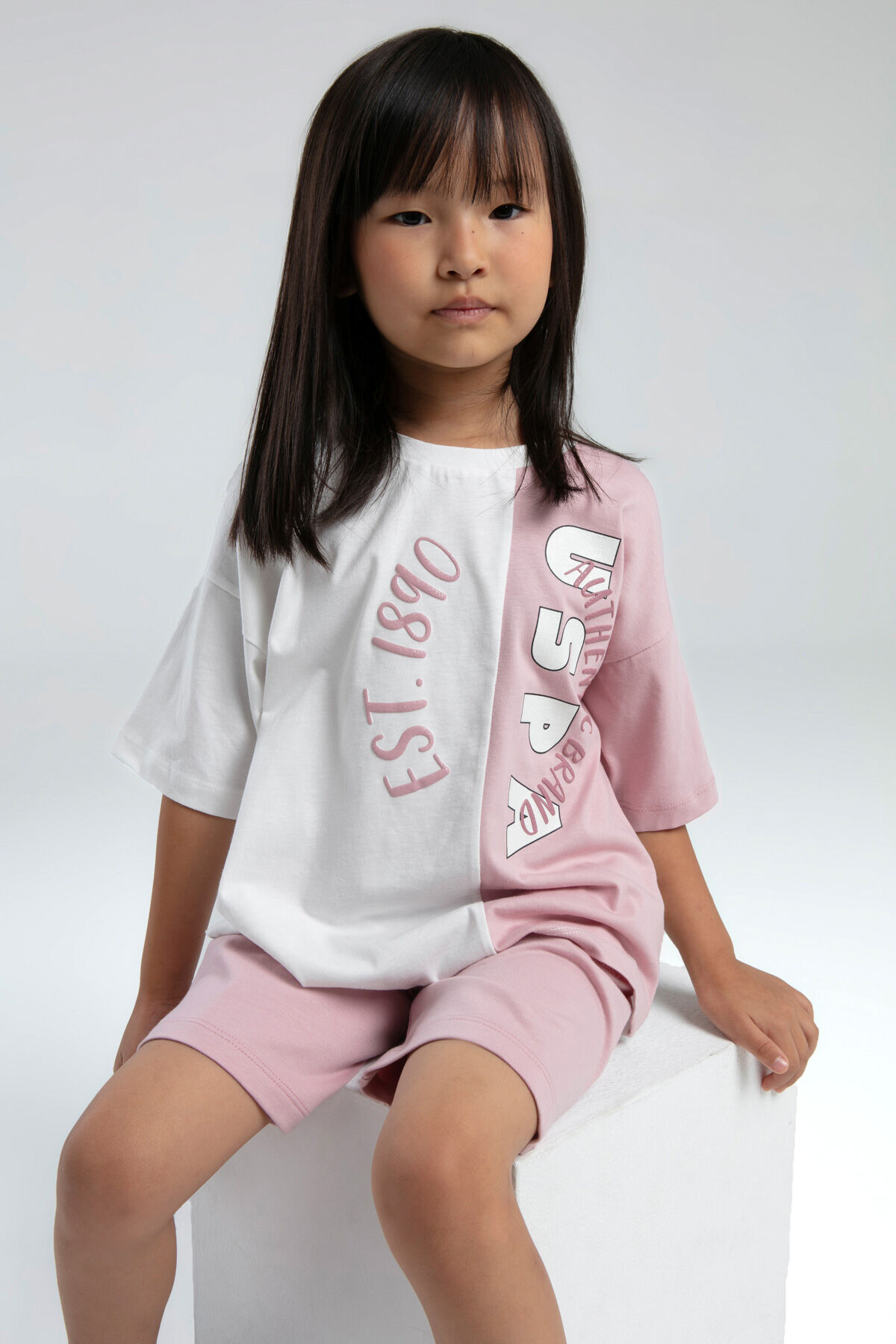 U.S. Polo Assn Kız Çocuk Pembe Bermuda Takım