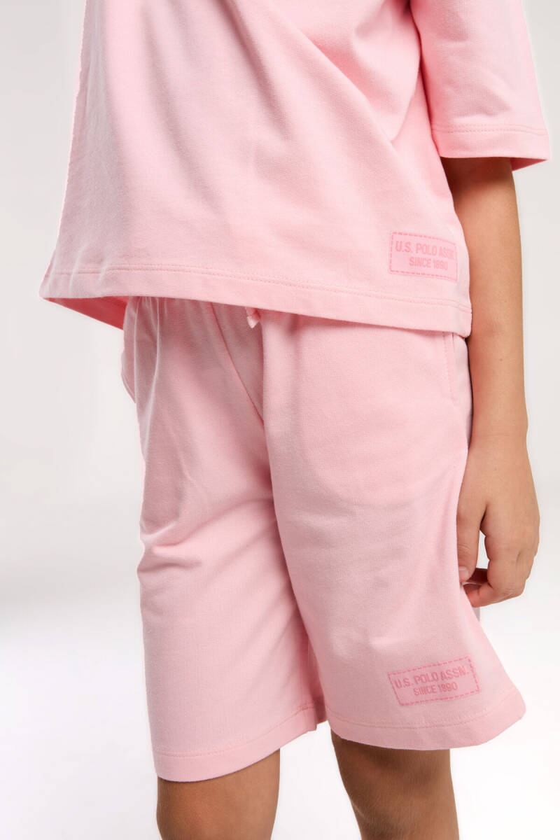 U.S. Polo Assn. Kız Çocuk Pamuklu Bisiklet Yaka Sargı Nakışlı Yazlık Regular Fit Pembe Bermuda Takım US2090-C-V3 - 4