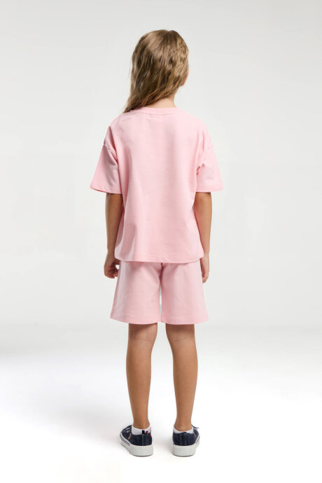 U.S. Polo Assn. Kız Çocuk Pamuklu Bisiklet Yaka Sargı Nakışlı Yazlık Regular Fit Pembe Bermuda Takım US2090-C-V3 - 5