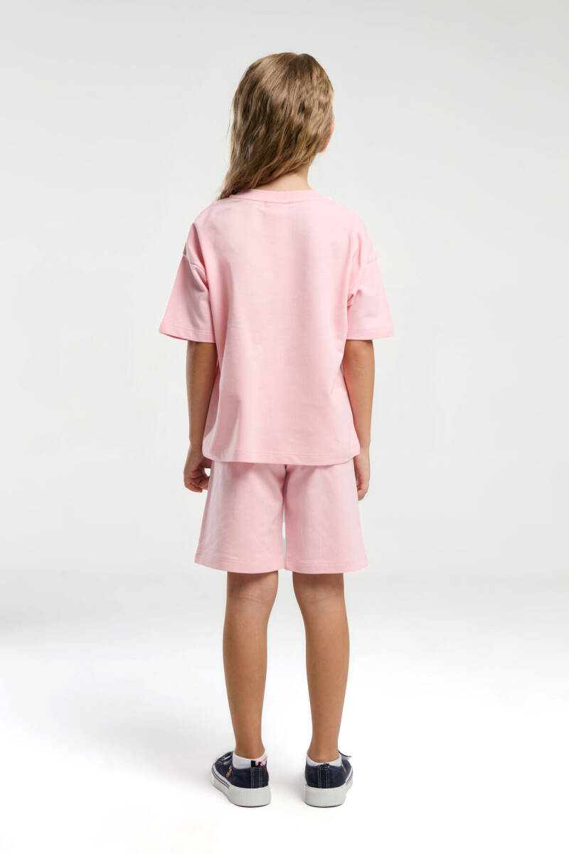 U.S. Polo Assn. Kız Çocuk Pamuklu Bisiklet Yaka Sargı Nakışlı Yazlık Regular Fit Pembe Bermuda Takım US2090-C-V3 - 5
